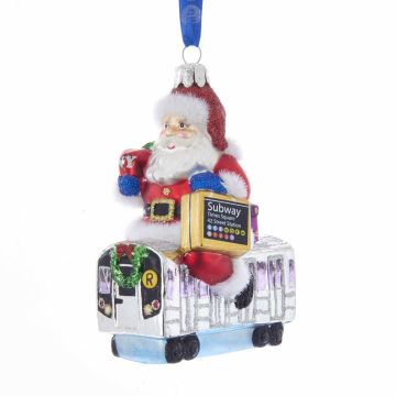 Santa Riding NYC Train Ornament